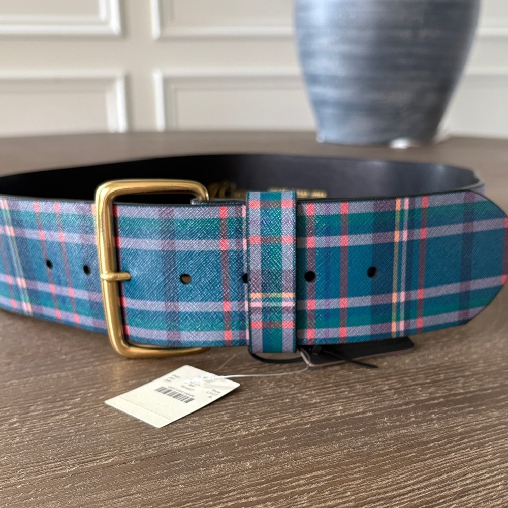 J. Crew Plaid Belt with Gold Buckle